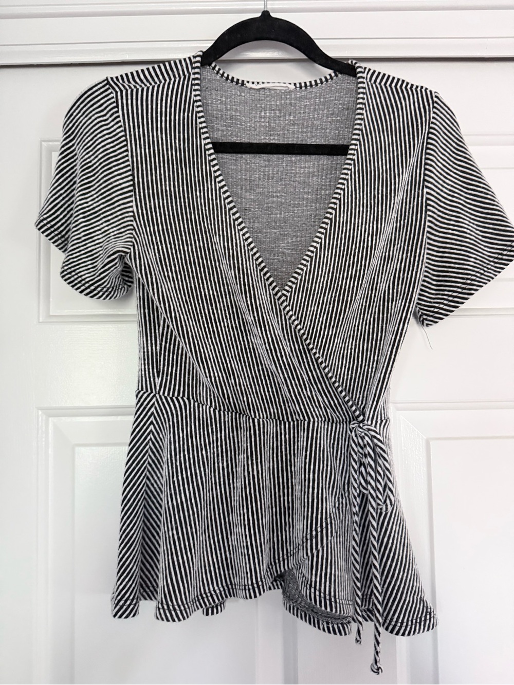 Black & White Striped Wrap Top